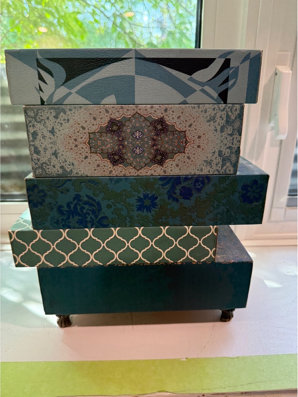 Vintage Style Wooden Jewelry Box Chest – 5 Drawer Decorative Organizer – Teal - Picture 3 of 6